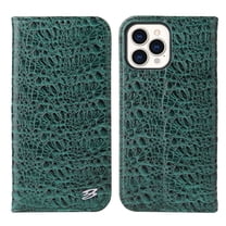 Allytech Luxury Wallet Case for iPhone 15 Pro, Premium Crocodile Texture Leather Case with Card Slots & Cash Pocket, Magnetic Closure Kickstand Shockproof Anti-Drop Protective Cover - Green
