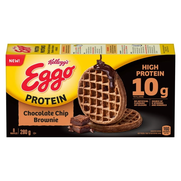 Kellogg’s Eggo Protein Chocolate Chip Brownie Waffles, EGGO PRTN CHOC CHP BRWNIE WFL 8CT 280GMX12