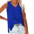 thumbnail image 3 of Scyoekwg Tank Tops for Women Summer V Neck T Shirts Trendy Sleeveless Basic Tee Side Slit Loose Comfy Tunic Tshirt (Blue,L), 3 of 7