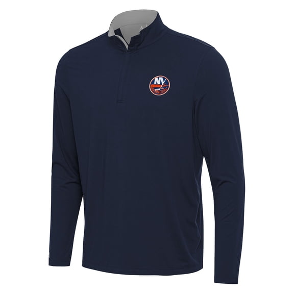 Men's Antigua Navy/Gray New York Islanders Content Quarter-Zip Pullover Top