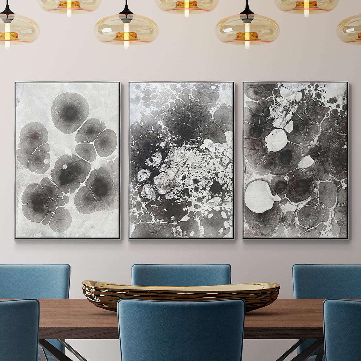 Marbling IV - Framed Premium Gallery Wrapped Canvas L Frame 3 Piece Set - Ready to Hang