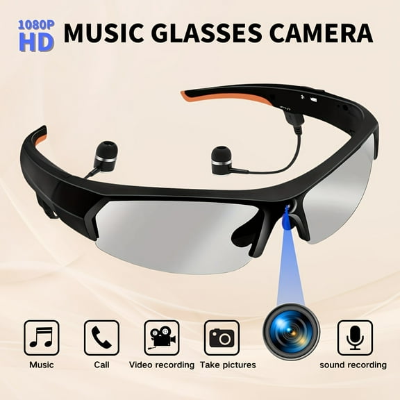 1080P HD Smart Glasses Camera, 32GB Built-in, Music/Calls, Rechargeable 2-Hour Sports Action Cam for Travel Vlogging
