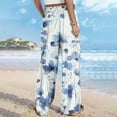 thumbnail image 3 of Hvot&aat Boho Pants for Women Floral Print Wide Leg Pants Elastic Waist Drawstring Summer Beach Baggy Trousers, 3 of 5