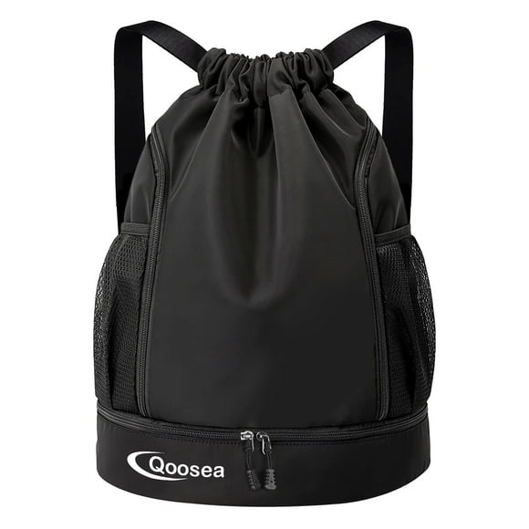 Qoosea Drawstring Backpack Waterproof String Gym Sports Bag with Shoe Compartment Side Mesh Pockets for Women Men