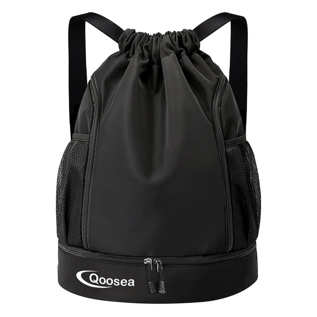 Qoosea Drawstring Backpack Waterproof String Gym Sports Bag with Shoe Compartment Side Mesh Pockets for Women Men