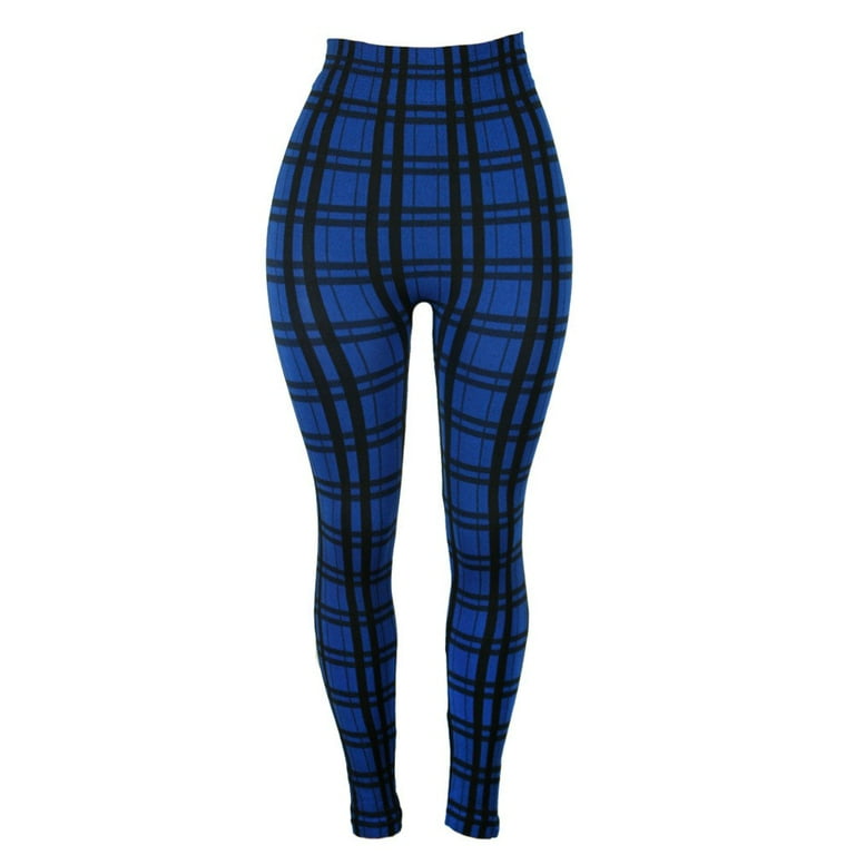 YIWEI Womens Check Plaid High Waist Leggings Tight Slim Elastic Pants  Trousers Yellow 2XL 