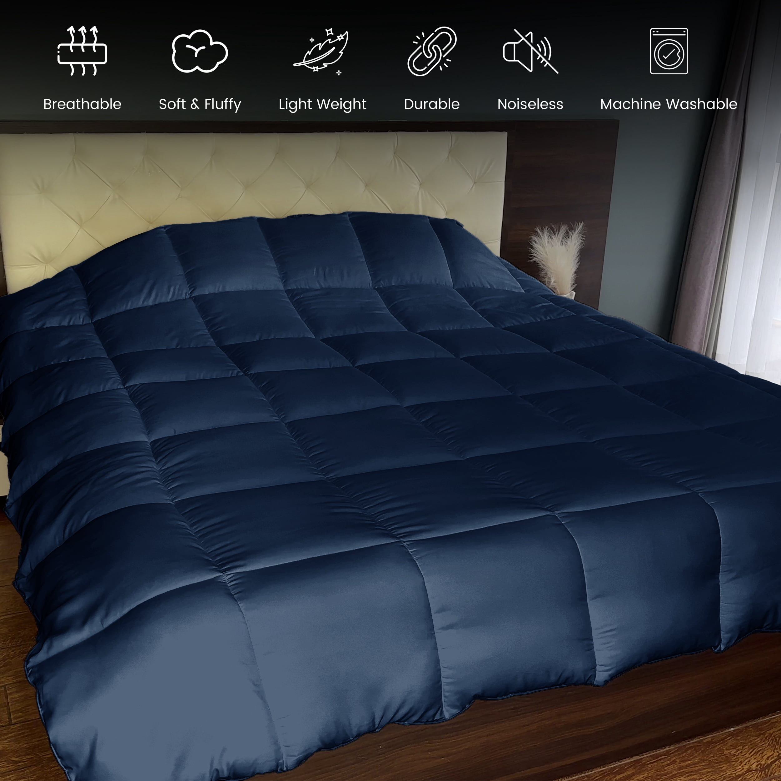 Lux Decor Collection Comforter Duvet Insert - Box Stitched Down Alternative Single Comforter - Quilted Comforter with Corner Tabs (Twin, Navy Blue)