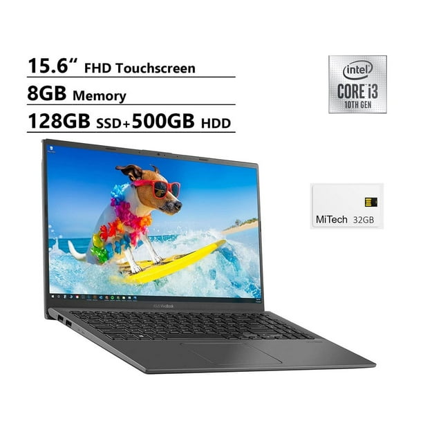 ASUS VivoBook 15 Touchscreen, 15.6" FHD Laptop, 1080p NanoEdge, Intel Core i3-1005G1, 8GB RAM, 128GB SSD+500GB HDD, USB-C, FP Reader, Webcam, KeyPad, w MiTech 32GB USB Card, Windows 10 - Walmart.com - Walmart.com