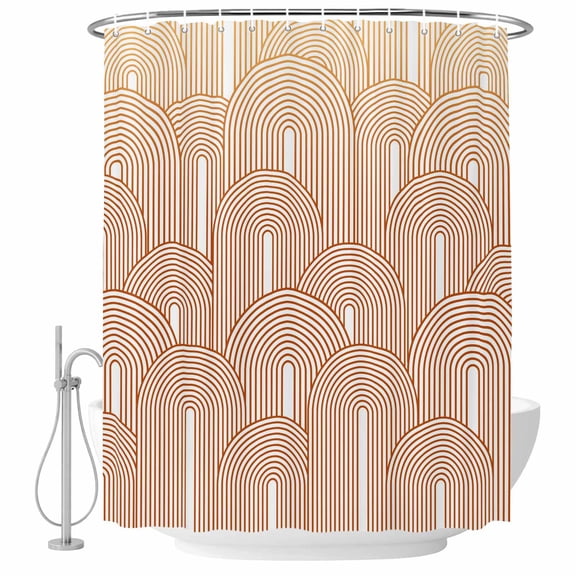 Orange Ombre Shower Curtain, Waterproof Shower Curtains for Bathroom, Farmhouse Stripes Modern Abstract Art Washable Fabric Bathtub Curtain Set Bath Decor with 12 Hooks 72"x78"