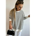 thumbnail image 3 of Women's Black Stripe Raglan Sleeve Loose Fit Sweatshirt with Side Slits - [ZhiHiMeRi] | (US 16-18)XL, 3 of 12
