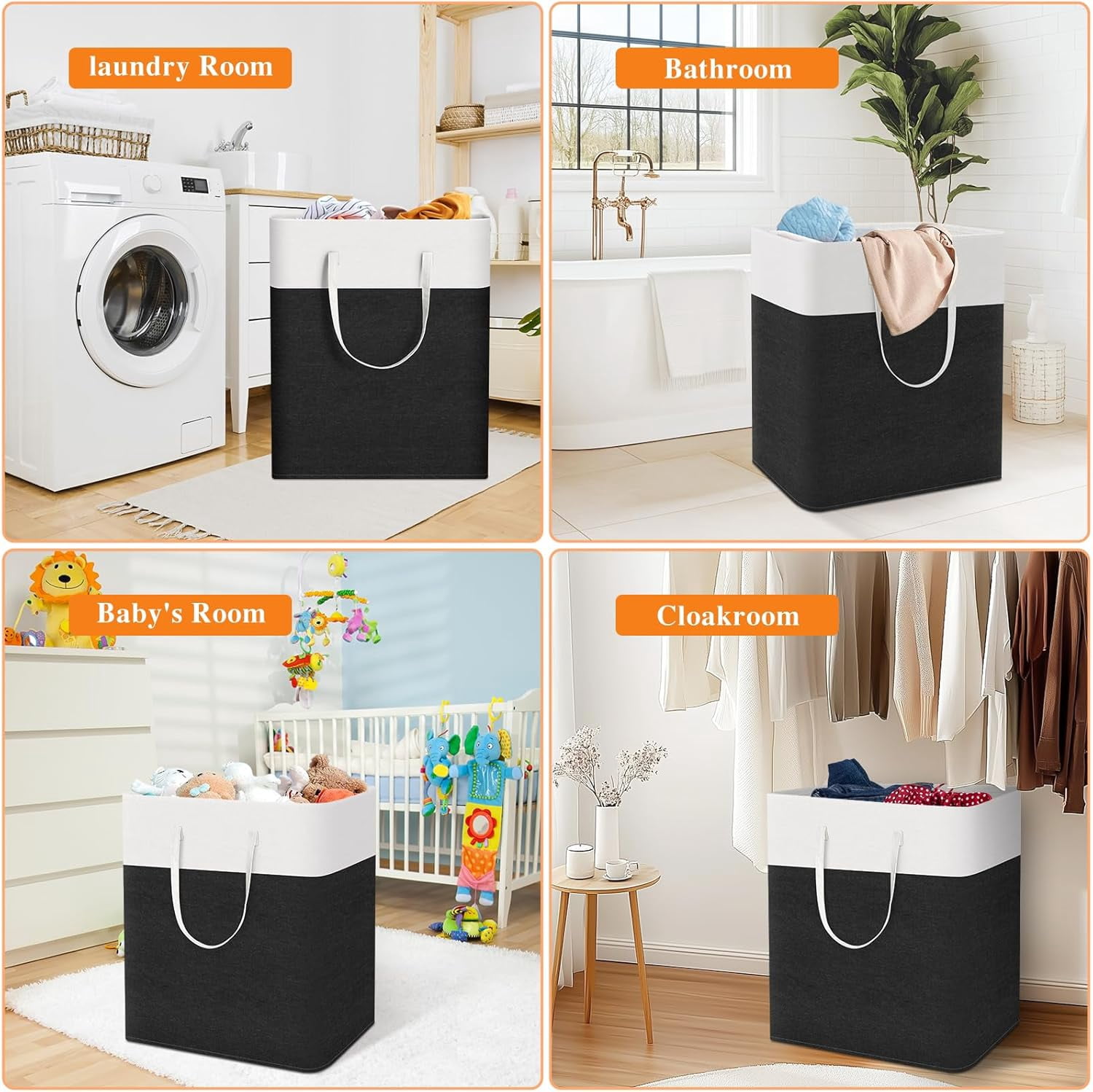 EP laundry basket 3-Pack, laundry hamper, Hamper with handles, collapsible laundry baskets, Waterproof dirty clothes hamper, Towel Storage for Home or Dorm, 100L-Black