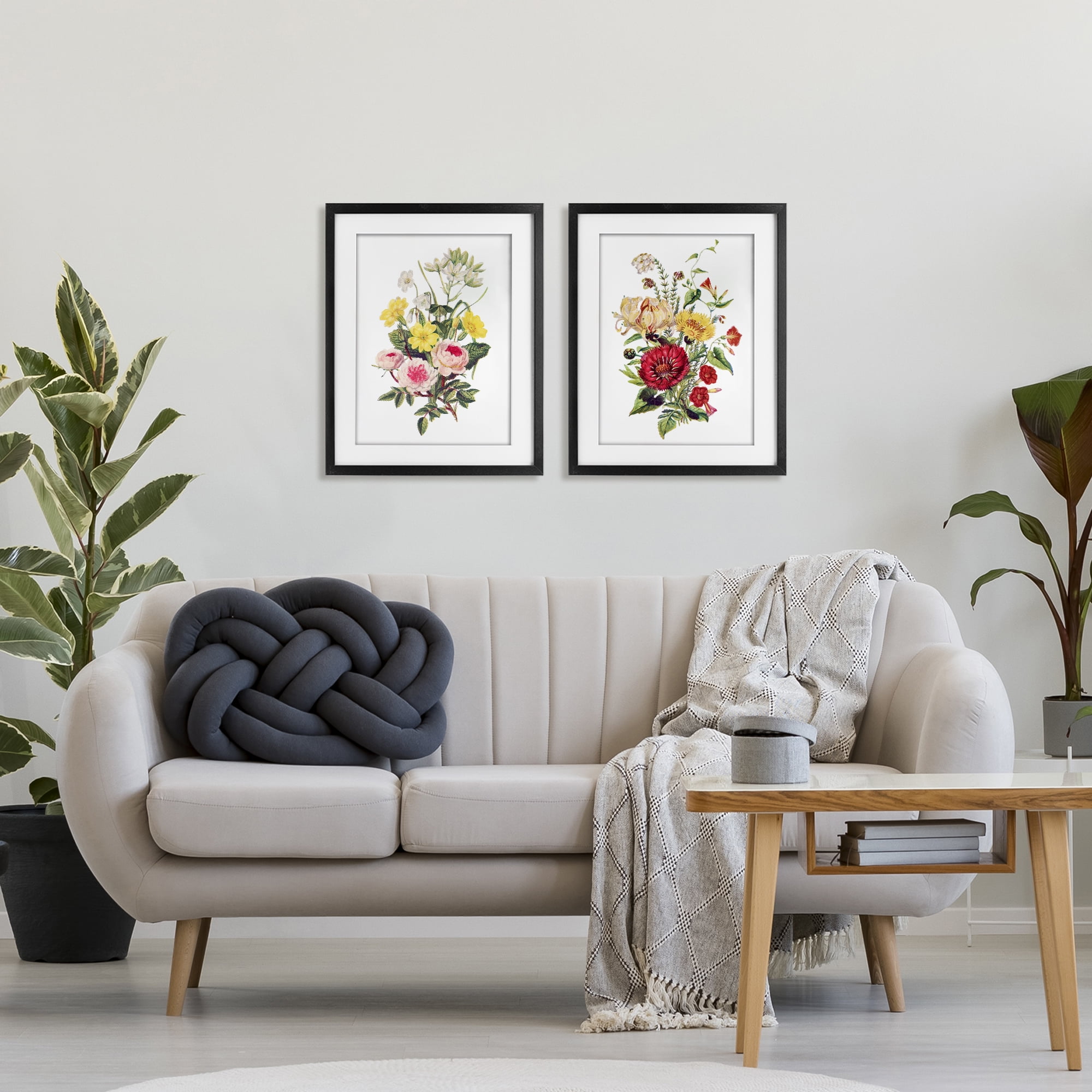 Mixed Flower Bushels 2 Piece Black Framed Print Under Glass Set, design by Lettered and Lined