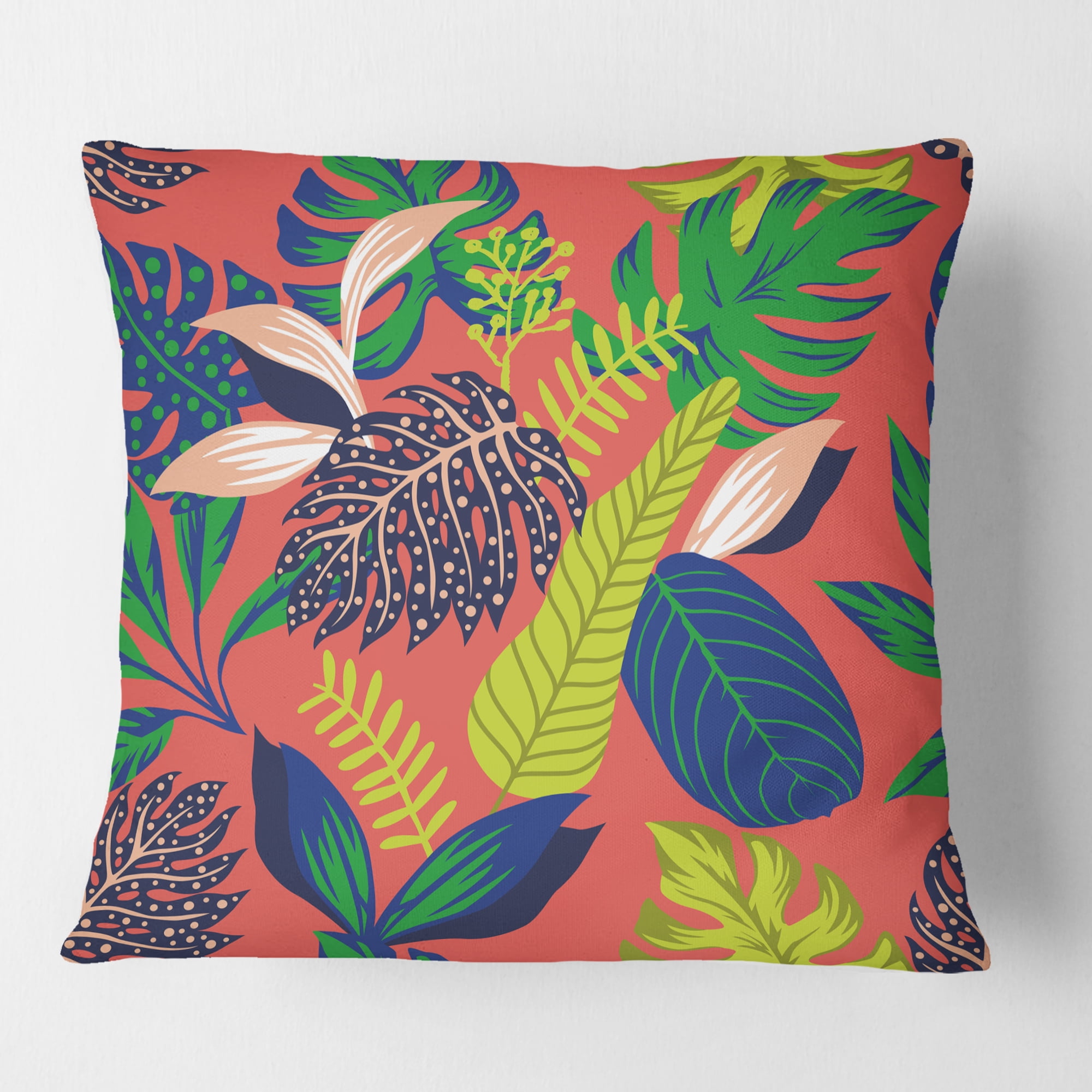 Designart Retro Tropical Leaves I' Mid-Century Modern Throw Pillow - 16x16