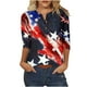 thumbnail image 1 of Camiseta Casual Suelta Del Botón Impreso Del Día de la Independencia de la Mujer de Manga Superior de 3/4 para el Hogar Y el Uso Diario, 1 of 4