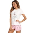 thumbnail image 2 of Defitshape Women's Short Sleeve Shorts Pajama Set 2 Piece Cute Pjs Soft Printed Lounge Set Loungewear Summer Short Cool Comfy Loose Sleepwear White Coffee Small, 2 of 4