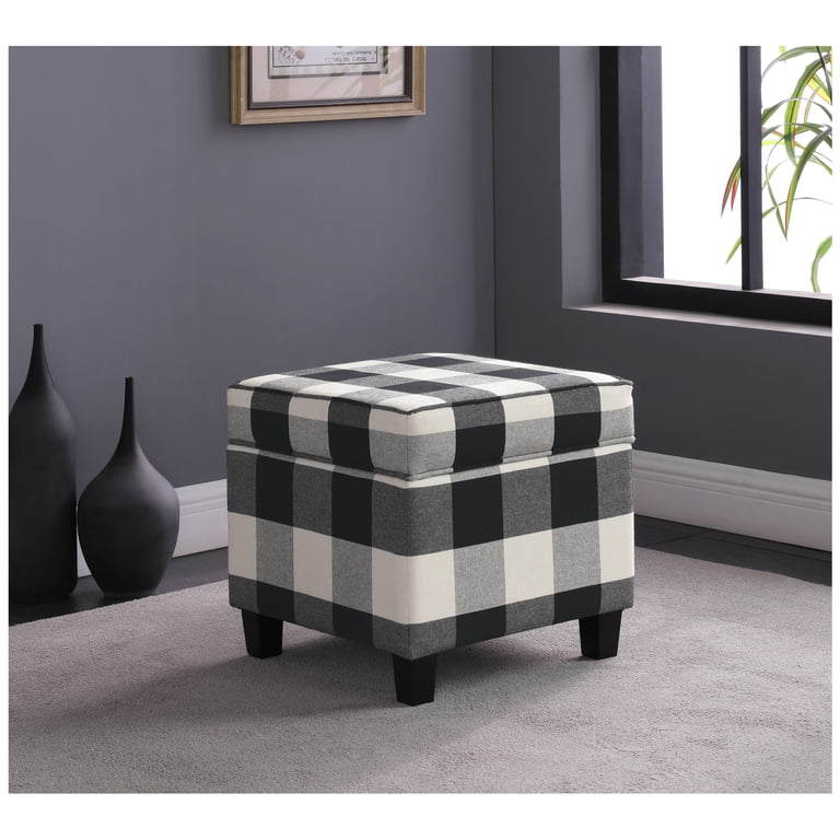 HomePop Square Storage Ottoman, Black Buffalo Plaid photo 2