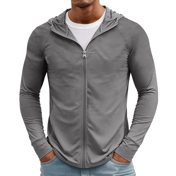 Garbnen Sun Jacket Men UPF 50 Sun Protection Full Zip Rash Guard Hoodie Men Long Sleeve Lightweight Hiking Workout Mens Fishing Shirt