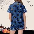 thumbnail image 4 of Weebloom Halloween Kids Pajamas Little Girls Cute Pumpkin Outfits 2 Piece Set Short Sleeve Button Down Shirt And Shorts Casual Elastic Waist Sleepwear Nightwear Pjs Loungewear Blue 6-7 Years, 4 of 5