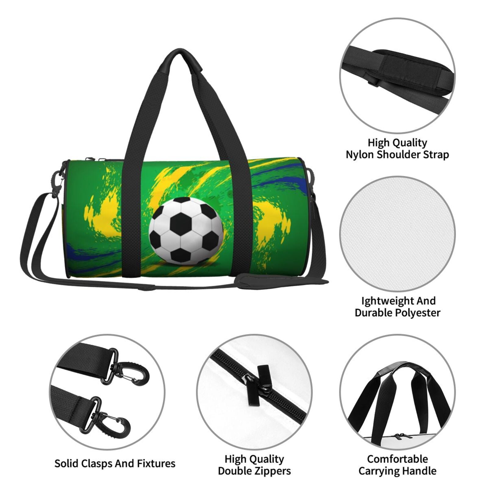 Soccer Brazil Travel Sport Duffle Bag, Canvas Shoulder Tote Gym Bags for Overnight Weekender Dancing Yoga Gymnastics Ballet