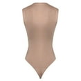 thumbnail image 4 of Elainilye Fashion Bodysuits for Women Short Sleeve Versatile Solid Color Tight Fitting Cutout Jumpsuit,Beige, 4 of 5