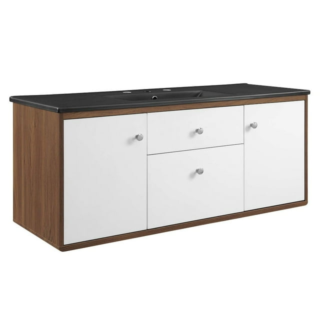 Modway Transmit 48" Wall-Mount Bathroom Vanity in Walnut Black