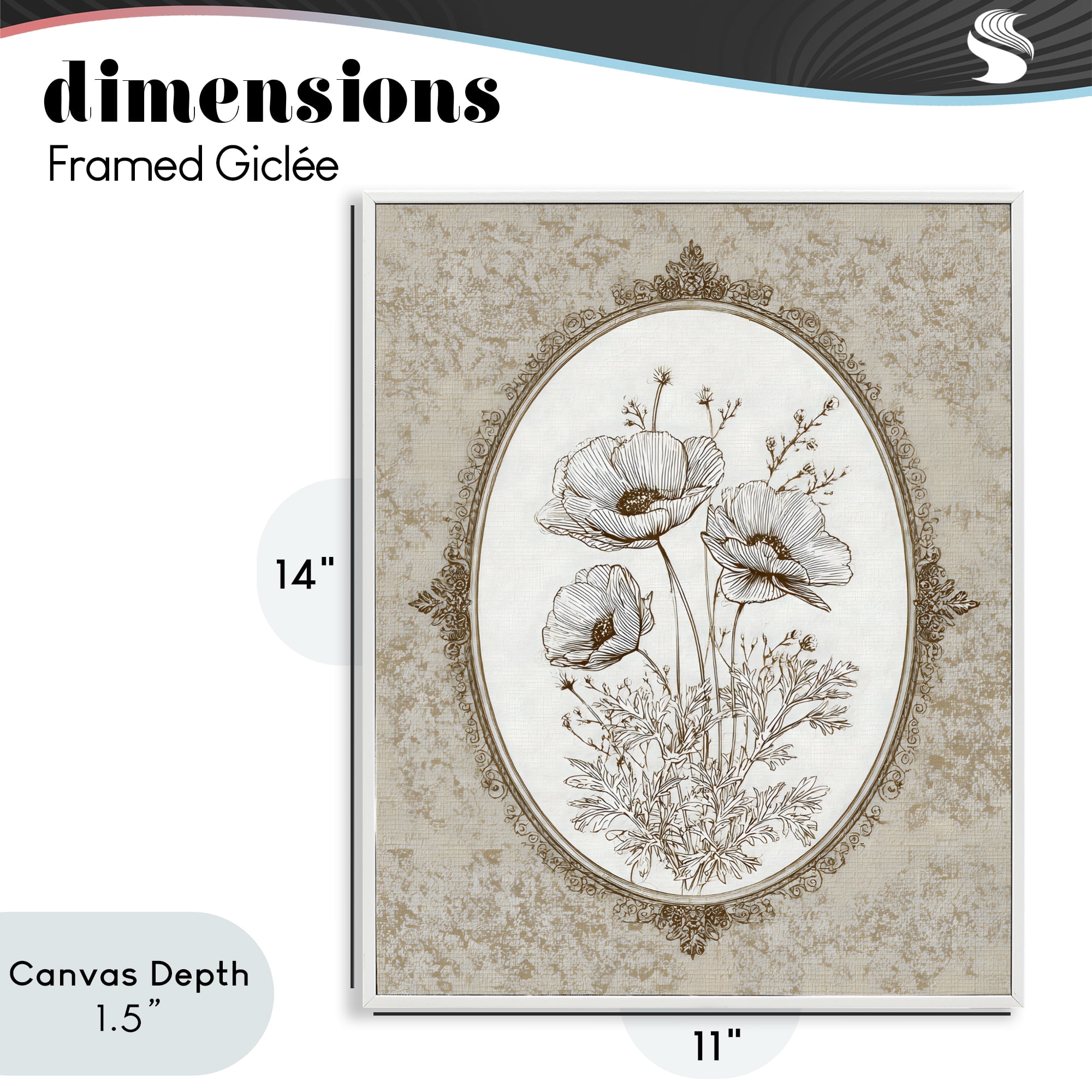 Stupell Industries Vintage Floral Sketch of Poppies White Framed Giclee Art, design by Ink Drop Loft