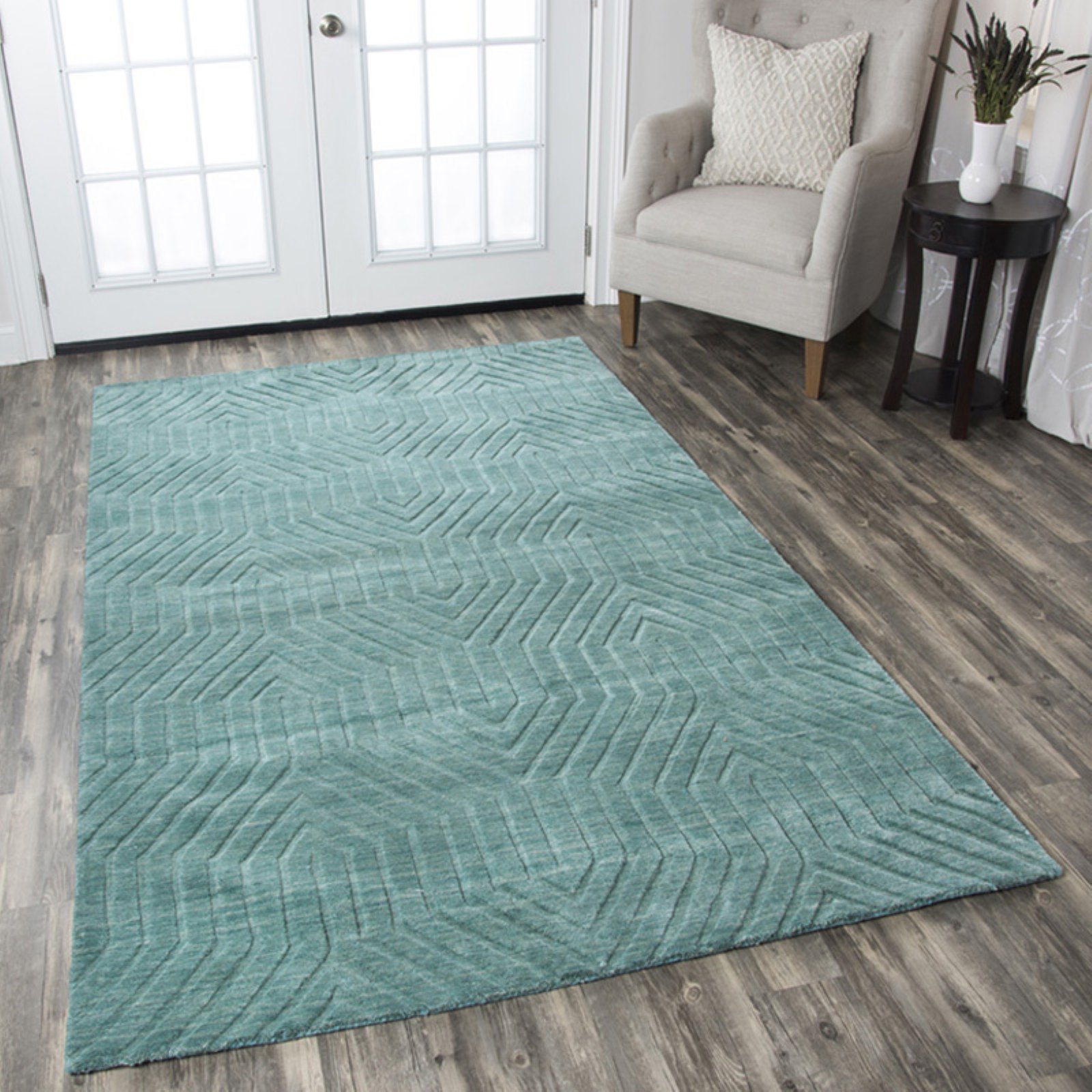 Technique 8' x 10' Solid Blue/Dark Teal Hand Loomed Area Rug - image 4 of 4