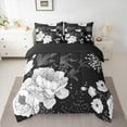 thumbnail image 2 of Manfei Vintage Peony Bedding Comforter Set 7 Pieces, Black White Flower Full Bedding Set, Retro Blossoms Fitted Sheet Flat Sheet, Ultra Soft Room Decor, 2 of 8