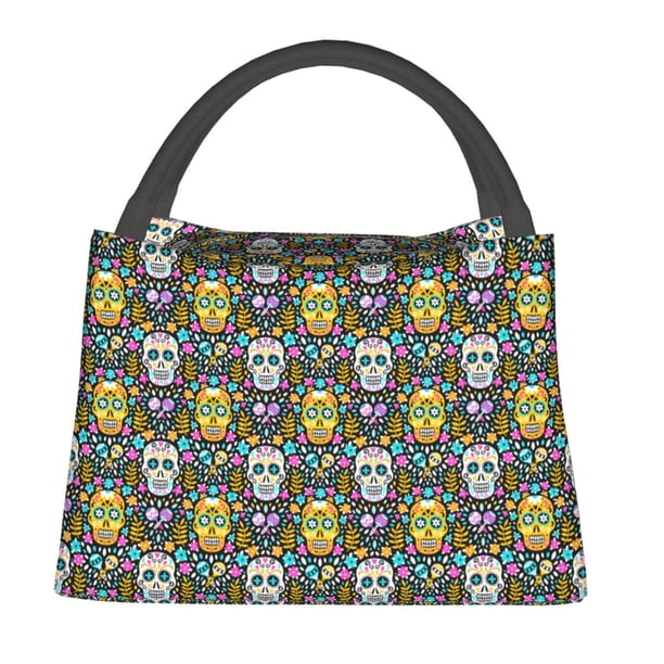 Fotbe Sugar Skulls Bolsa Térmica Portátil con Estampado, Bolsa de Entrega de Alimentos Aislada, Bolsa Reutilizable de Gran Capacidad para Comidas y Supermercado