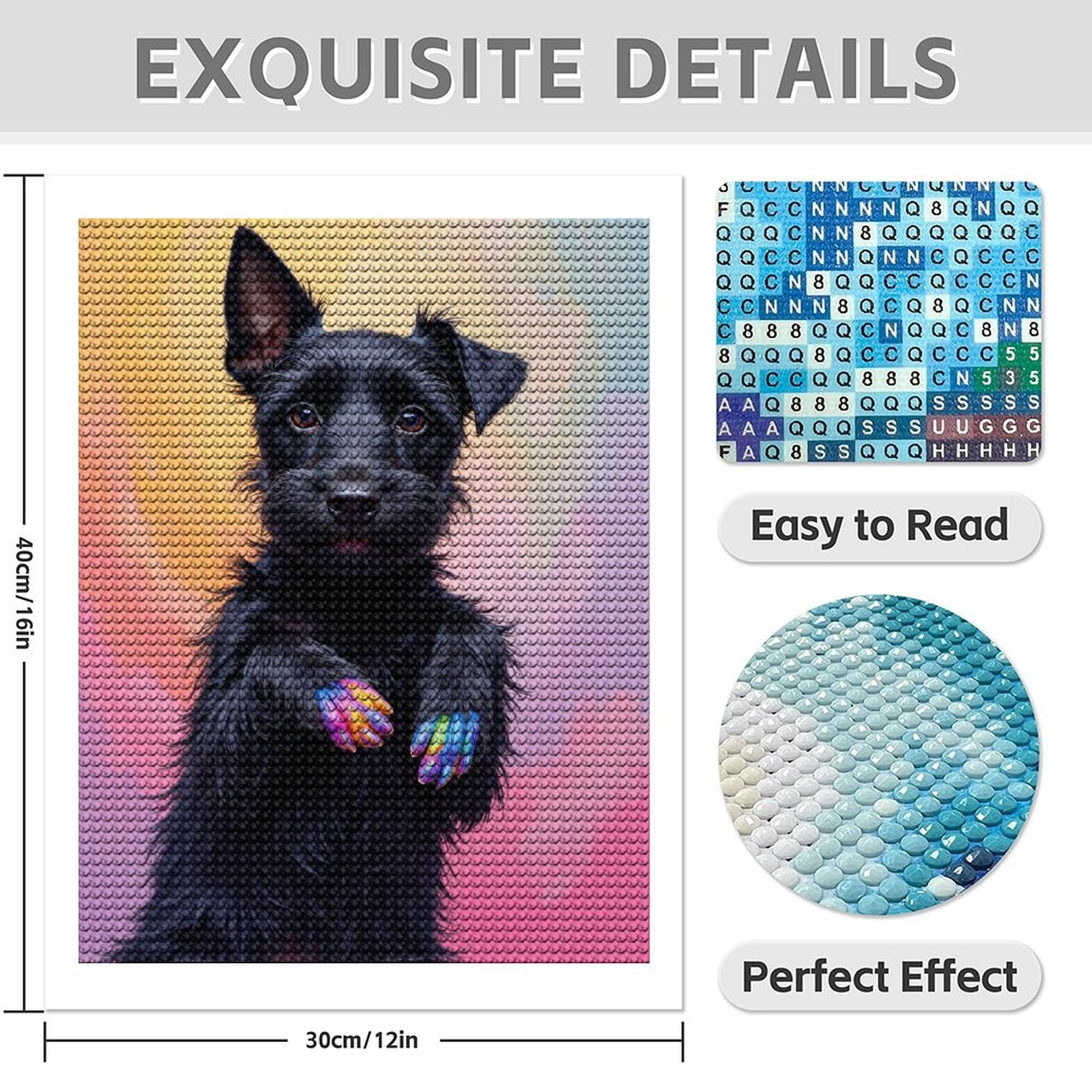 Diamond Art Kit for Adults, Puppy Playful Colorful Paws Pastel Background Diamond Painting for Adults Beginners, DIY Diamond Art Painting Kits, 5D Diamond Painting Crafts for Home Decor 12x16