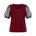 thumbnail image 5 of Lpmadey Women's Mesh Puff Sleeve Tops Sexy V Neck Sheer Short Sleeve Blouses Solid Color Slim Fit Casual Party Date Night T-Shirts, 5 of 5