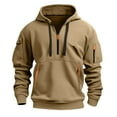thumbnail image 6 of HAOTAGS Teen Boys Sport Hoodie, Half Zip Hooded Sweatshirts with Multi-pockets Casual Pullover Top Khaki 7 Years, 6 of 9