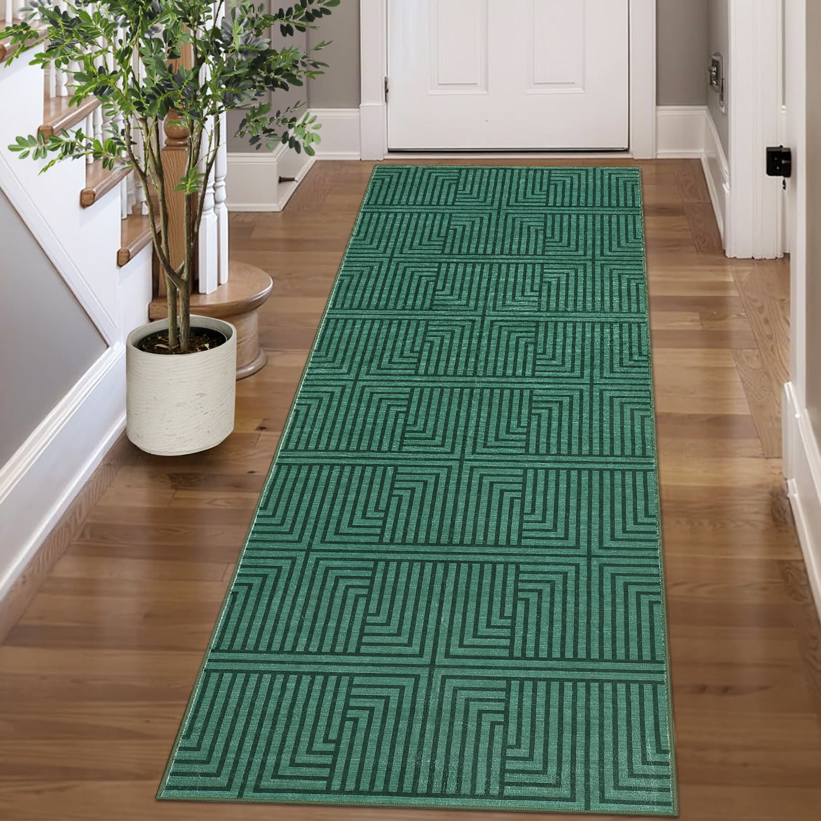 Modern Outdoor Rug 2x6FT - Green Waterproof Patio Carpet, Modern Area Rugs