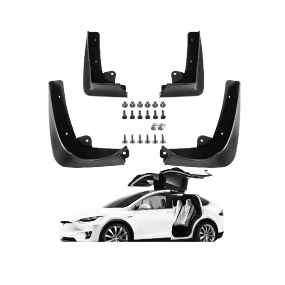 Tesla Model X Mud Flaps, No Drill, Premium Front  Rear Set, 4-Pc, 2016-2021