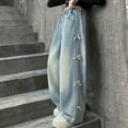 thumbnail image 6 of Teen Girls Wide Leg Jeans Soft Denim Elastic Waist Baggy Side Bow Knot Split Hem Trousers for Streetwear Party Fashion Clothes, 5T-15Y, 6 of 9