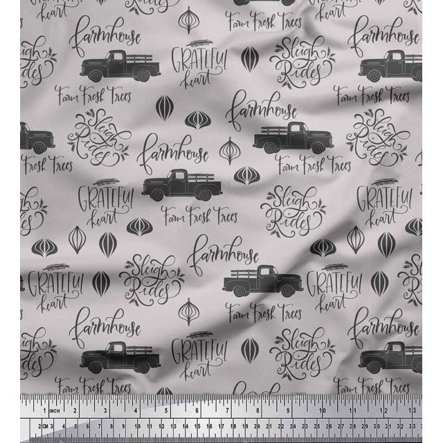 Soimoi Tissu en Rayonne Gris Cartruck & Farmhouse Tissu à Imprimé Texte au Mètre 42 Pouces de Large