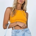 thumbnail image 4 of Top corto con cuello redondo, versátil, sin mangas, transpirable, con espalda cruzada, camisetas sin mangas para mujeres y niñas, amarillo S, 4 of 8
