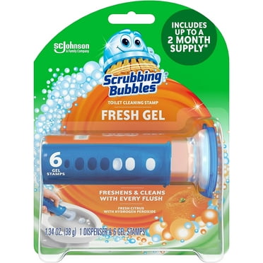 Scrubbing Bubbles Fresh Gel Toilet Bowl Cleaning Stamps, Gel Cleaner, Works on Limescale and Toilet Rings, Citrus Scent, 6 Stamps