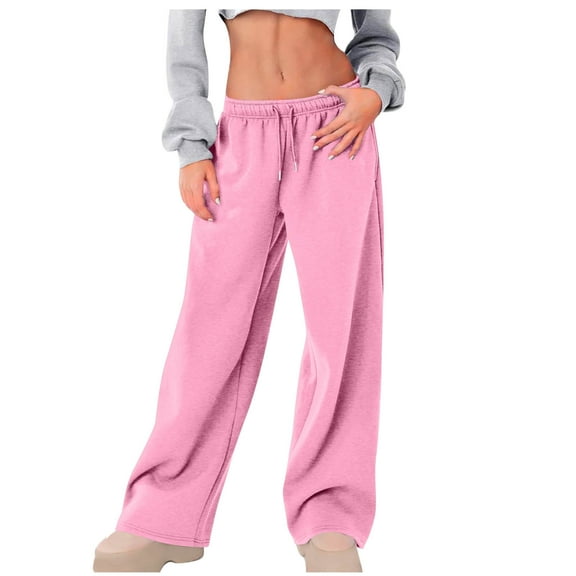 Pants for Women Elastic Casual Solid Color Drawstring High Waisted Wide Leg Sport Pants