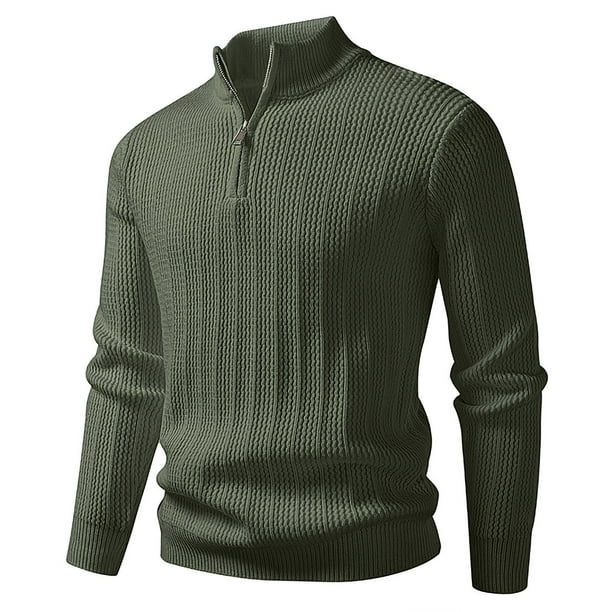 Ceisia Men's Slim Ribbed Semi-High Neck Half-Zip Knit Sweater Multi-Solid for Winter Gift