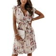 thumbnail image 1 of Innerwin Midi Robe V Cou Dames une Ligne Robes Parti Manches Courtes Été Fluide Plage Robe Beige XXL, 1 of 2