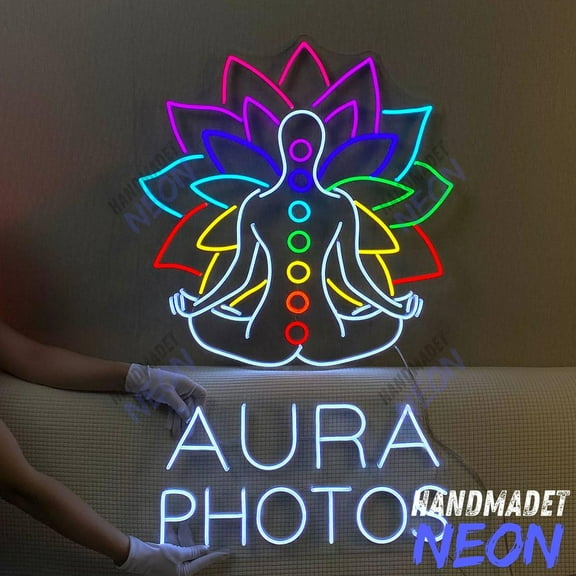 Handmadetneonsign Aura Photos Neon Sign, Chakra Healing LED Light, Crystal Decor 136164