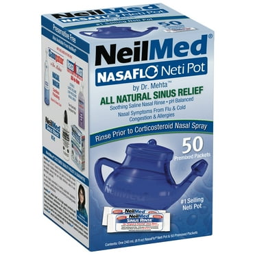 NeilMed NasaFlo Clear Neti-Pot Nasal Wash System with 50 Premixed Packets