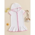thumbnail image 6 of BemeyourBBs Toddler Terry Cloth Swim Cover Up Baby Boy Girl Swimsuit Wraps Short Sleeve Zipper Hooded Coverup Dress Towel Beach Bathing Suit Swimwear, 6 of 9