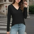 thumbnail image 2 of Hauaitttt Womens V Neck Long Sleeve Shirts Dressy Casual Fall Tops Loose Tunic Tops Blouse Shirt Light Womens Tees Shirt Juniors Women T Shirts Summer Long Sleeve Fitted Shirt Women Plain Tees for, 2 of 5