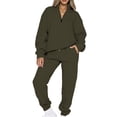 thumbnail image 1 of LUXUR Women Jogger Sets Long Sleeve Two Piece Outfit Solid Color Tracksuit Set Athletic Sweatsuits V Neck Sweatshirt And Sweatpant Army Green S, 1 of 5