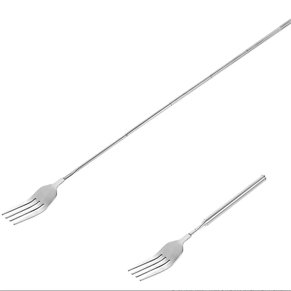 Extendable Fork, 8.7 to 25.4 Inch Long Handle Fork, Extra Long Fork, Telescopic BBQ Fork, Stainless Steel Dinner Fork, Fruit Dessert Fork Long Handle Cutlery Stainless Steel Tableware(1pcs)