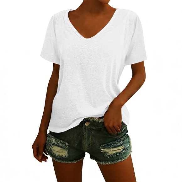 YAZHPA Womens Tops V Neck T Shirts Lightweight Short Sleeve Blouse Casual Basic Tees Summer Tshirt Loose Fit, White 3XL