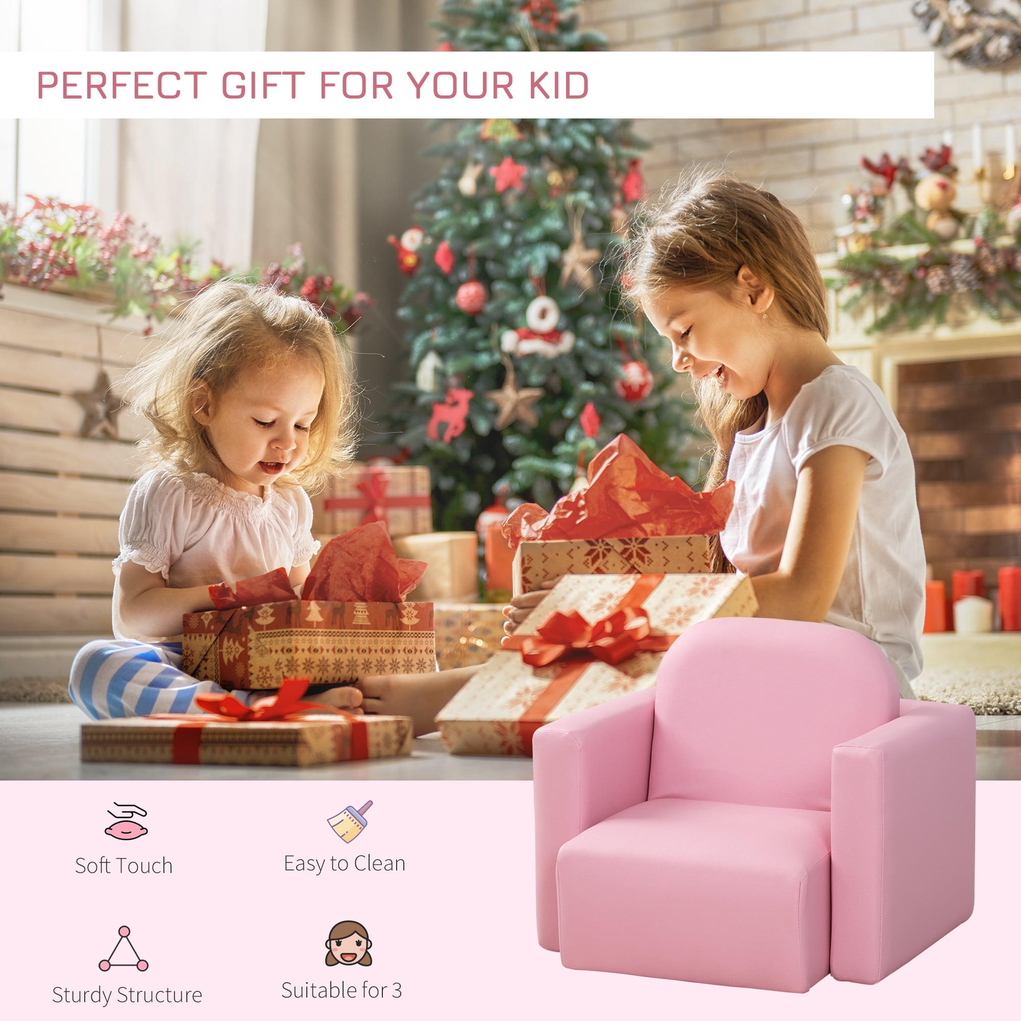 Qaba 2-in-1 Multifunctional Kids Sofa, Convertible Table and Chair Set for Boys Girls, Pink