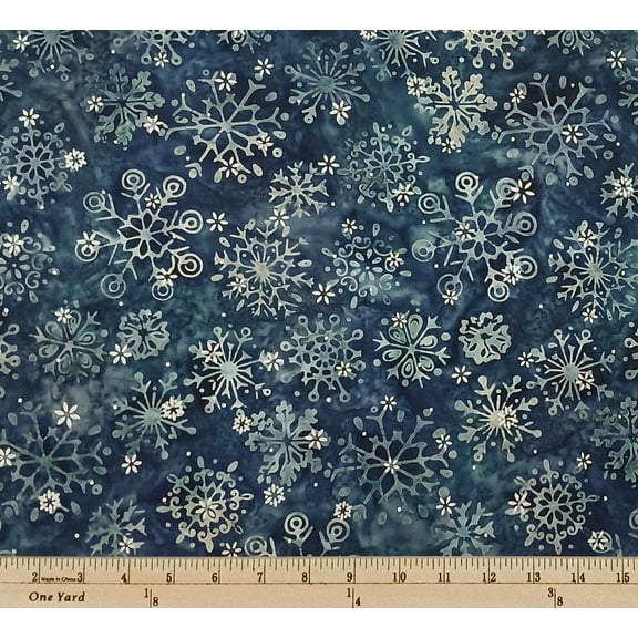 Cotton Batik Winter Pines Watercolor Look Mottled Snowflakes Winter Christmas Robert Kaufman Blue Cotton Fabric Print by the Yard (AMDM-23144-277WINTER)